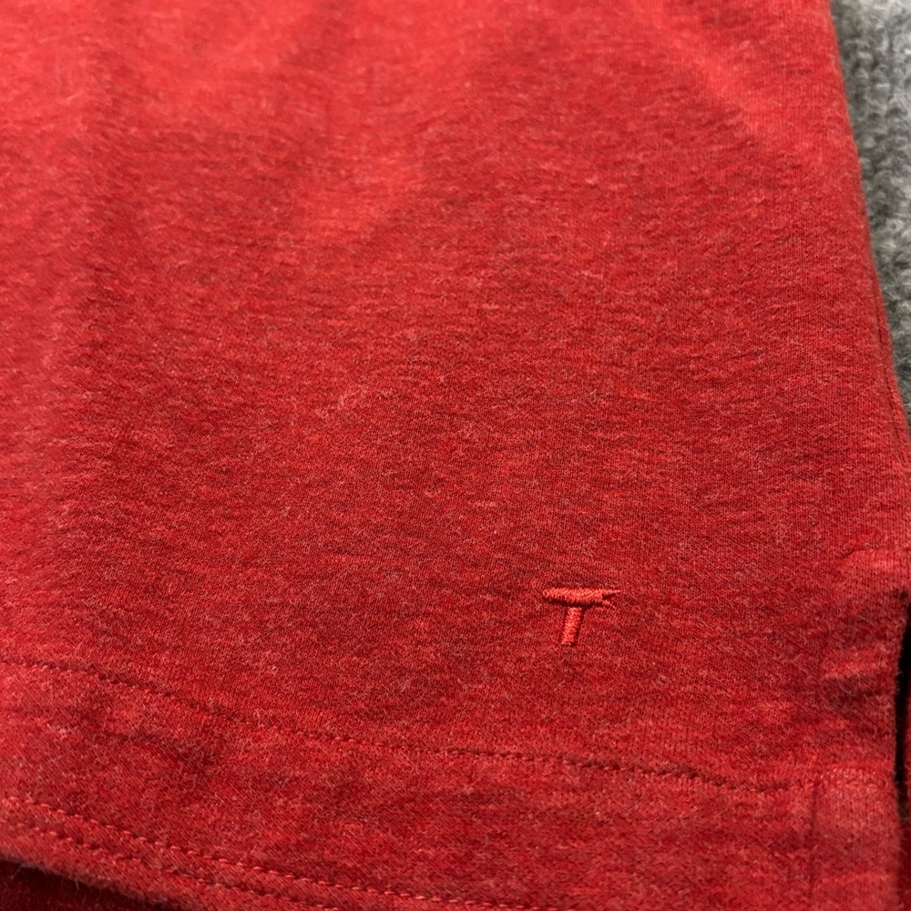 Left Coast Tee Pima Cotton V-Neck Sweater Red Elbow Patches Men's Size L Peru - Picture 9 of 13